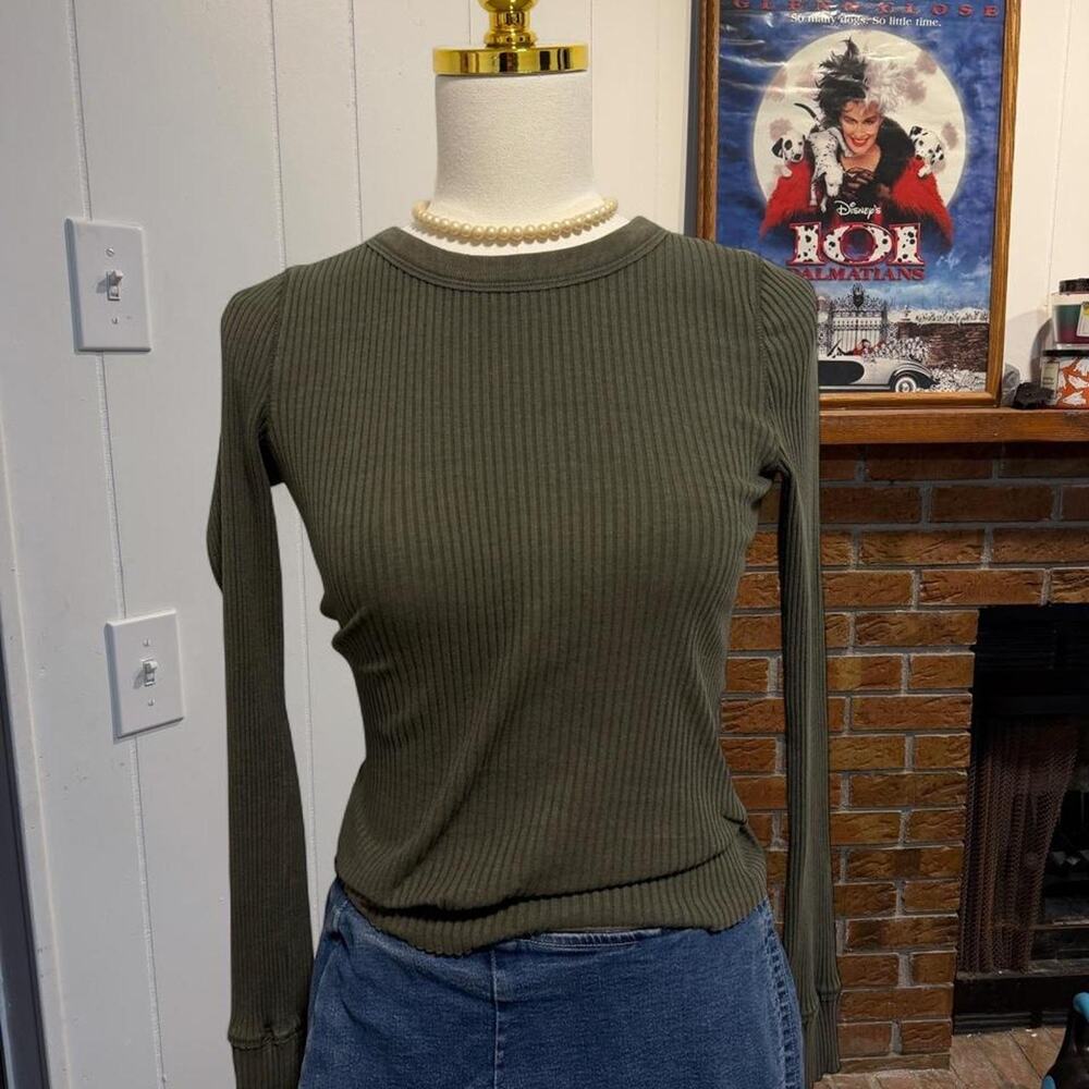 Aerie olive green ribbed long sleeve top in XS